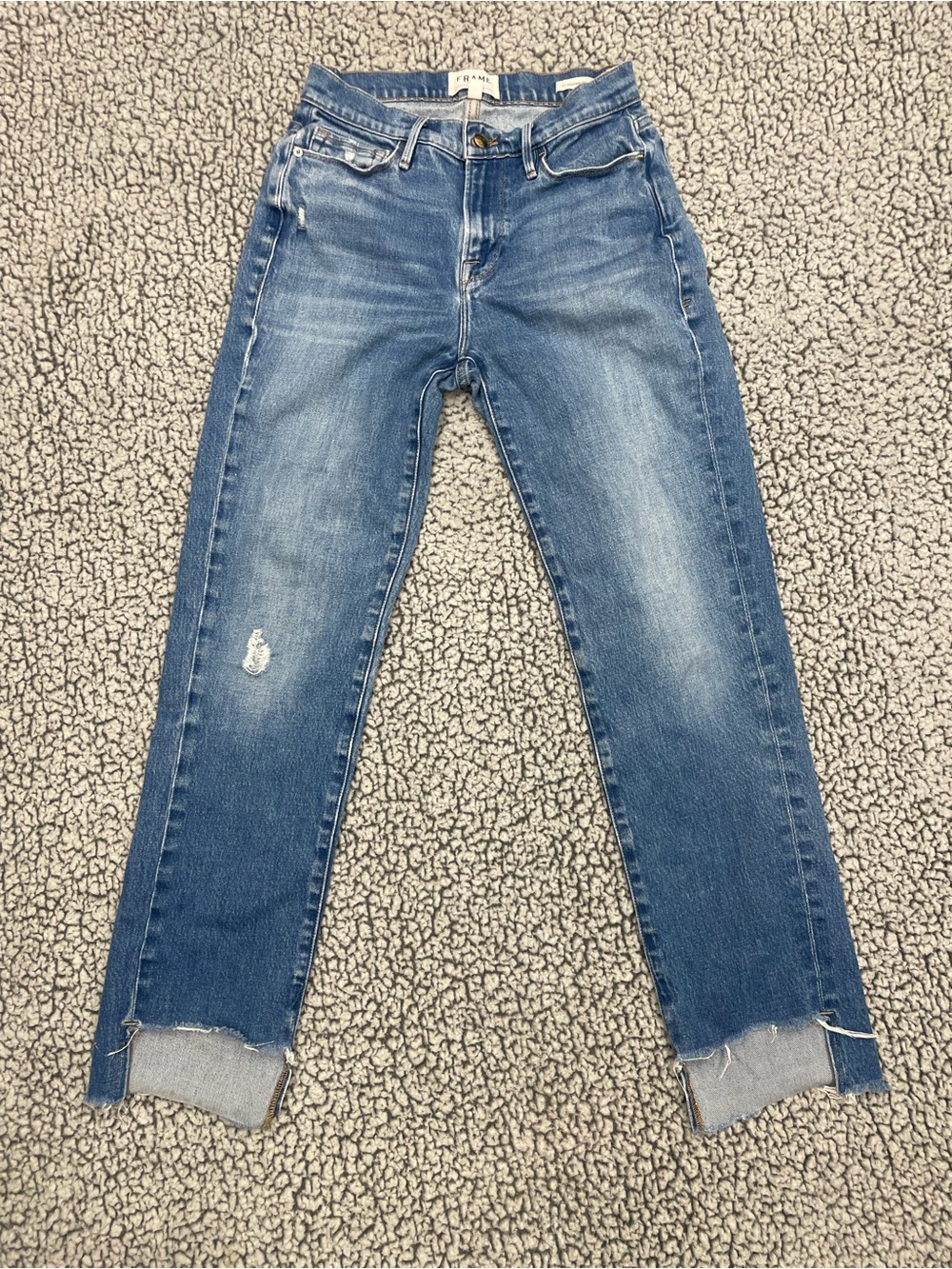 FRAME Le Nouveau Straight Jeans Women’s 26 Blue Distressed 27” Inseam
